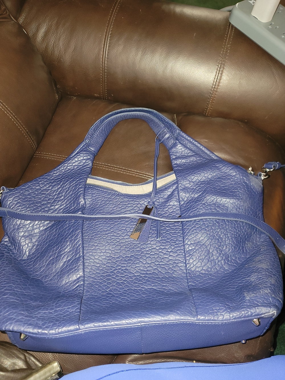 Vince Camuto Women's Spacious Blue Leather Tote Bag